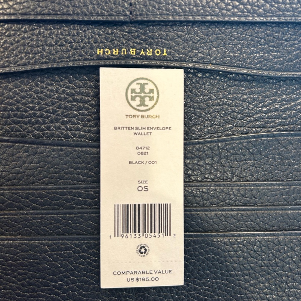 Tory Burch Black Pebbled Leather Wallet with Gold Logo - Picture 6 of 6